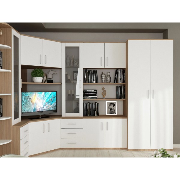 Ъглова секция Бохем с TV модул, гардероб и витрини