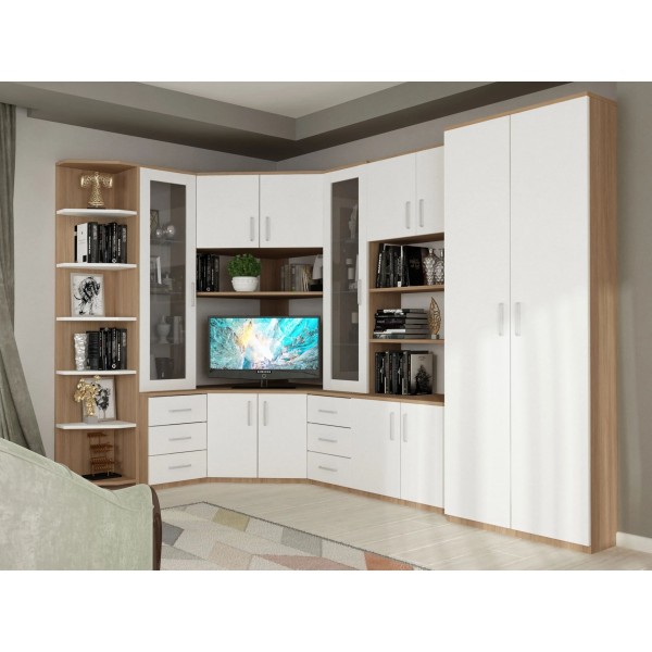 Ъглова секция Бохем с TV модул, гардероб и витрини