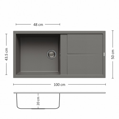 Кухненска мивка с едно корито и отцедник Unico 100см