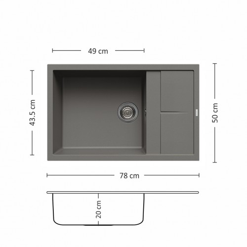 Кухненска мивка с едно корито и отцедник Unico 78см