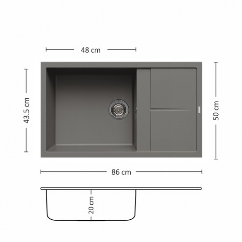 Кухненска мивка с едно корито и отцедник Unico 86см